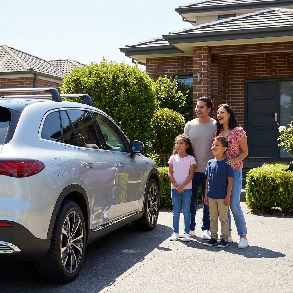 Happy family with their car